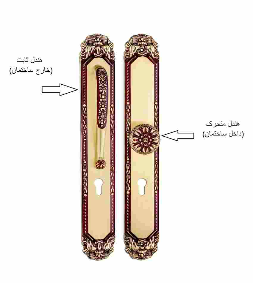 مشخص شدن شدن هندل های دستگیره درب ورودی کاوه صنعت مدل 15600 رنگ اخرایی | تابان یراق 