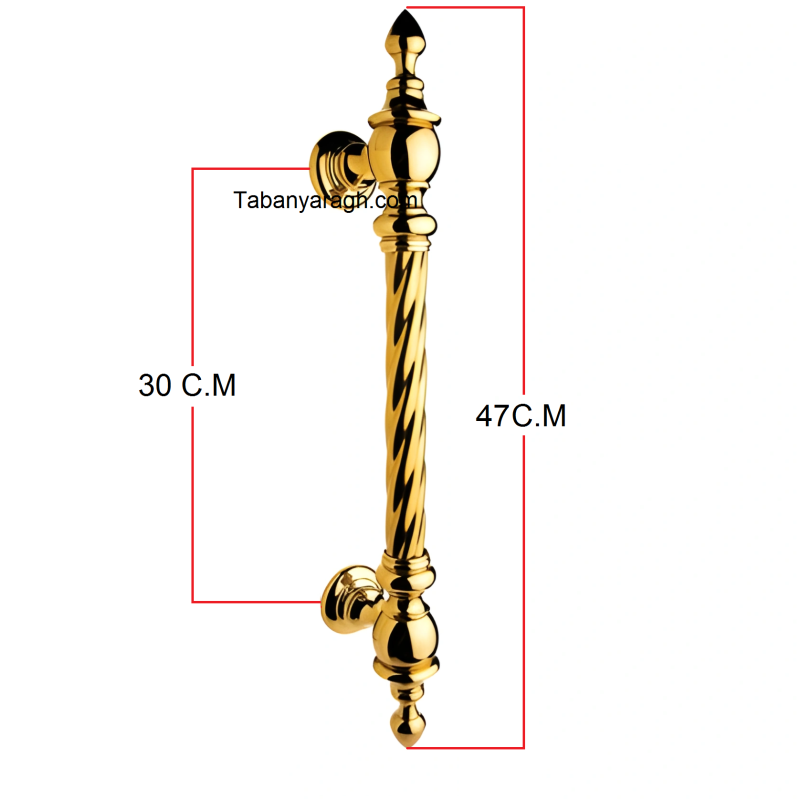 تصویر دقیق ابعاد دستگیره درب ورودی ایلین مدل کیا رنگ طلایی | تابان یراق